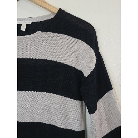 Eileen Fisher Organic Linen Sweater Women Size XXS Striped Beige Coastal Preppy - Picture 2 of 11